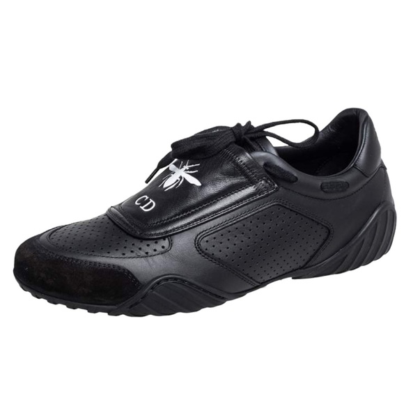 Christian Dior D-Fence Black Leather + Suede Low Top Sneakers CD Bee - Picture 1 of 13